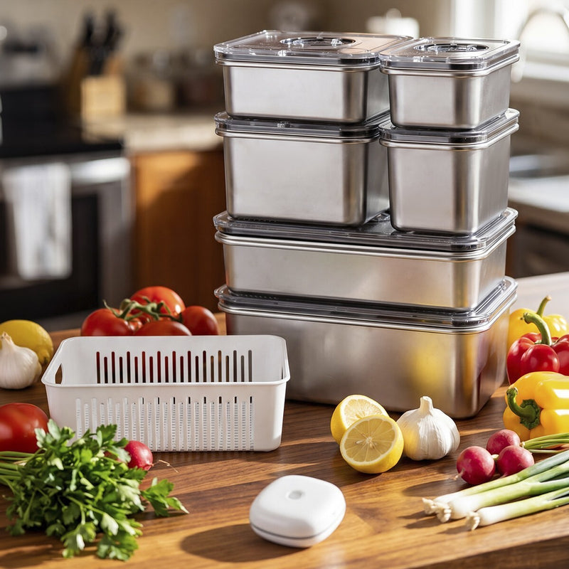 Aryıldız Vacuum & Fresh Çelik 14 Parça Saklama Kabı Seti
