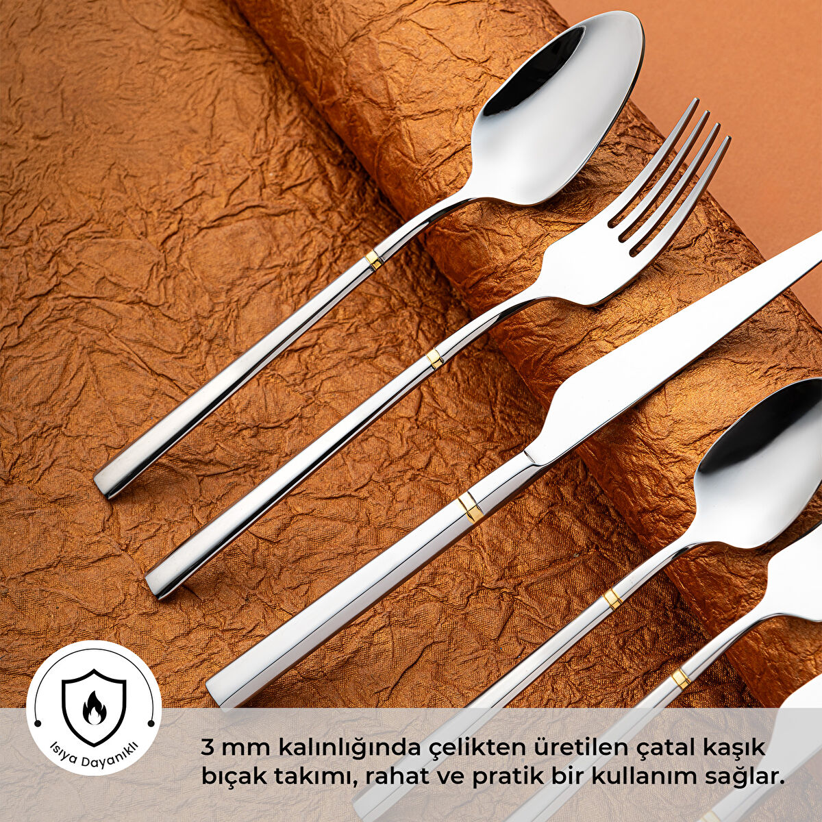 Emsan Prime Penta Gold 84 12 Kişilik Parça Çatal Kaşık Bıçak Seti Lüks Kutulu - 5