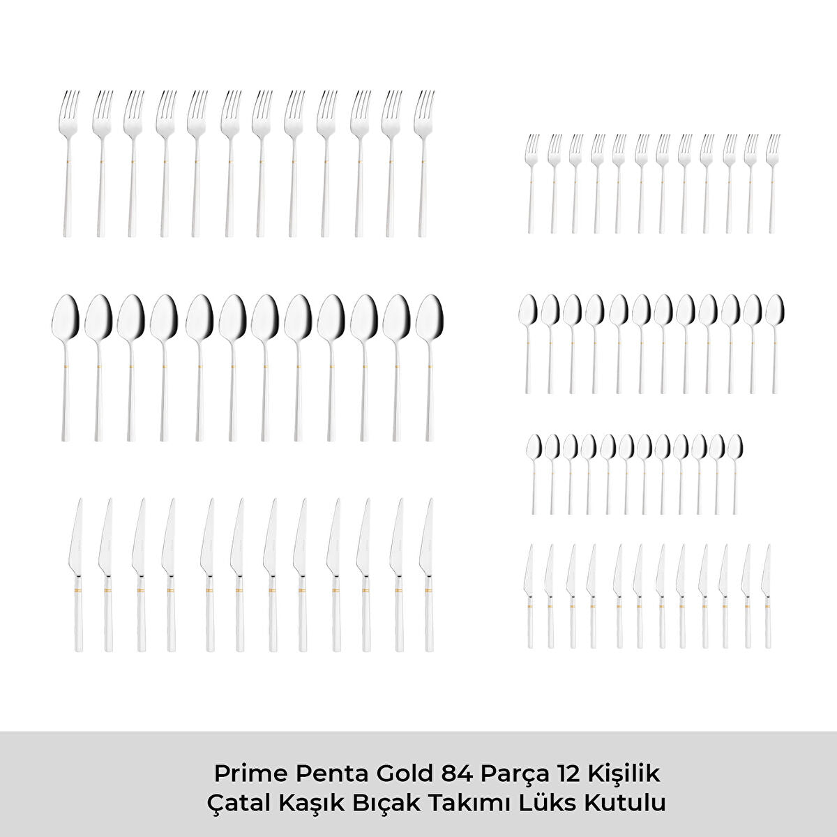 Emsan Prime Penta Gold 84 12 Kişilik Parça Çatal Kaşık Bıçak Seti Lüks Kutulu - 10