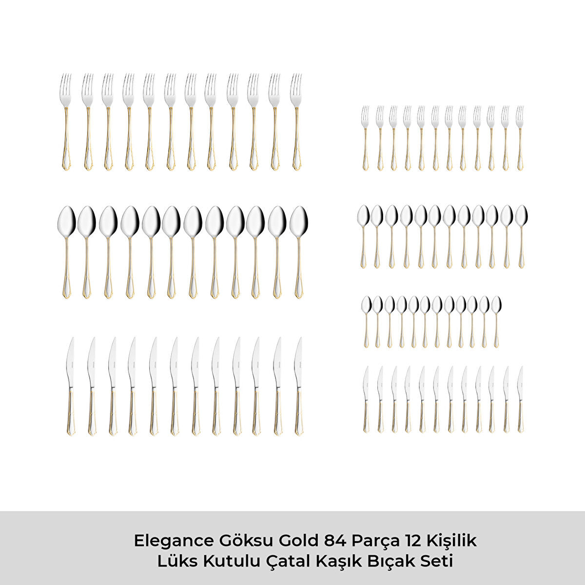 Emsan Elegance Göksu Gold 84 Parça 12 Kişilik Lüks Kutulu Çatal Kaşık Bıçak Seti - 5