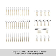 Emsan Elegance Göksu Gold 84 Parça 12 Kişilik Lüks Kutulu Çatal Kaşık Bıçak Seti - 5