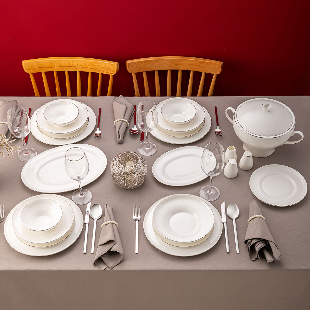 Emsan Alicia Fine Bone 60 Parça 12 Kişilik Yuvarlak  Yemek Takımı Platin - 4