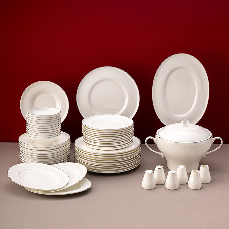 Emsan Alicia Fine Bone 60 Parça 12 Kişilik Yuvarlak  Yemek Takımı Platin