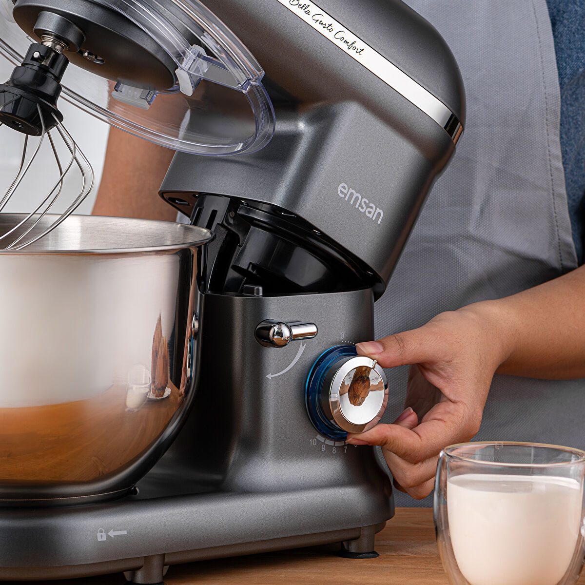 Emsan Bella Gusto Comfort Kıyma Çekme Aparatlı Hamur Yoğurma Makinesi Gri 1300W 5,5L - 3