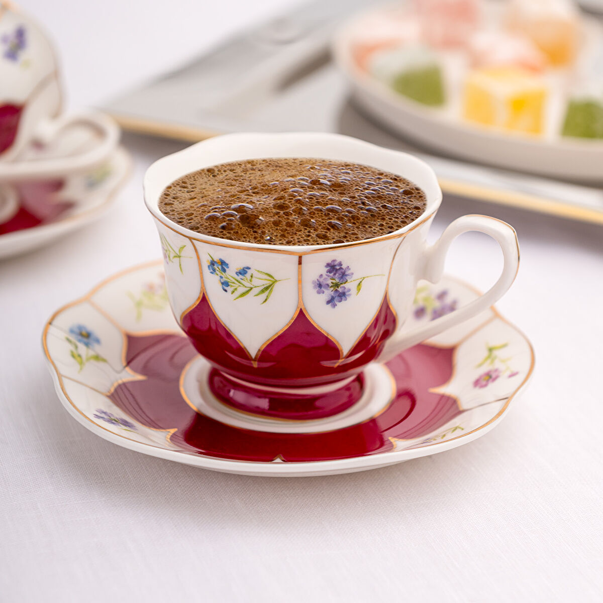 Emsan Kır Çiçekleri 2 Kişilik Kahve Fincan Takımı Bordo 80 ml - 4