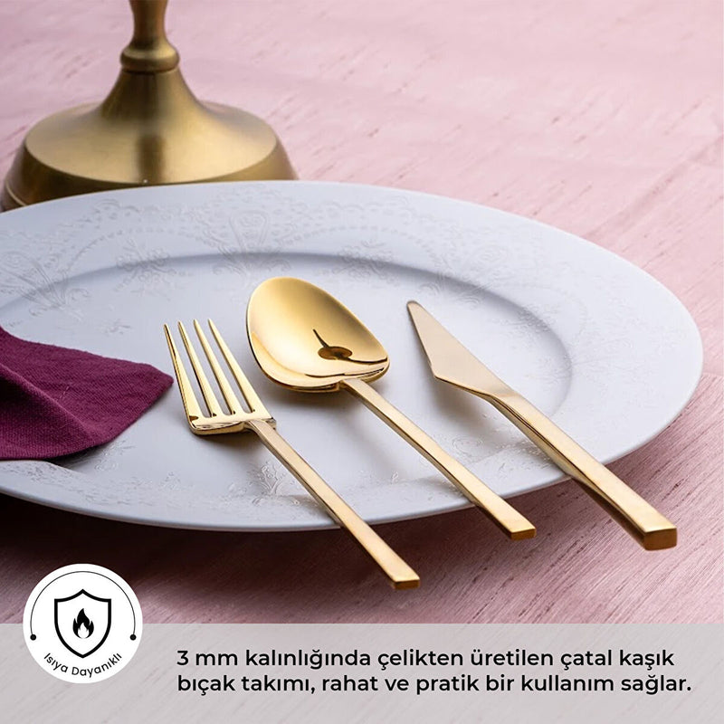 Emsan Alba 18 Parça Parlak Gold Yemek Kutulu Çatal Kaşık Bıçak Takımı - 2