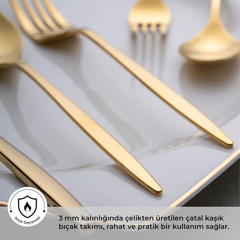 Emsan Alisa 30 Parça Parlak Gold Kutulu Çatal Kaşık Bıçak Takımı - 4