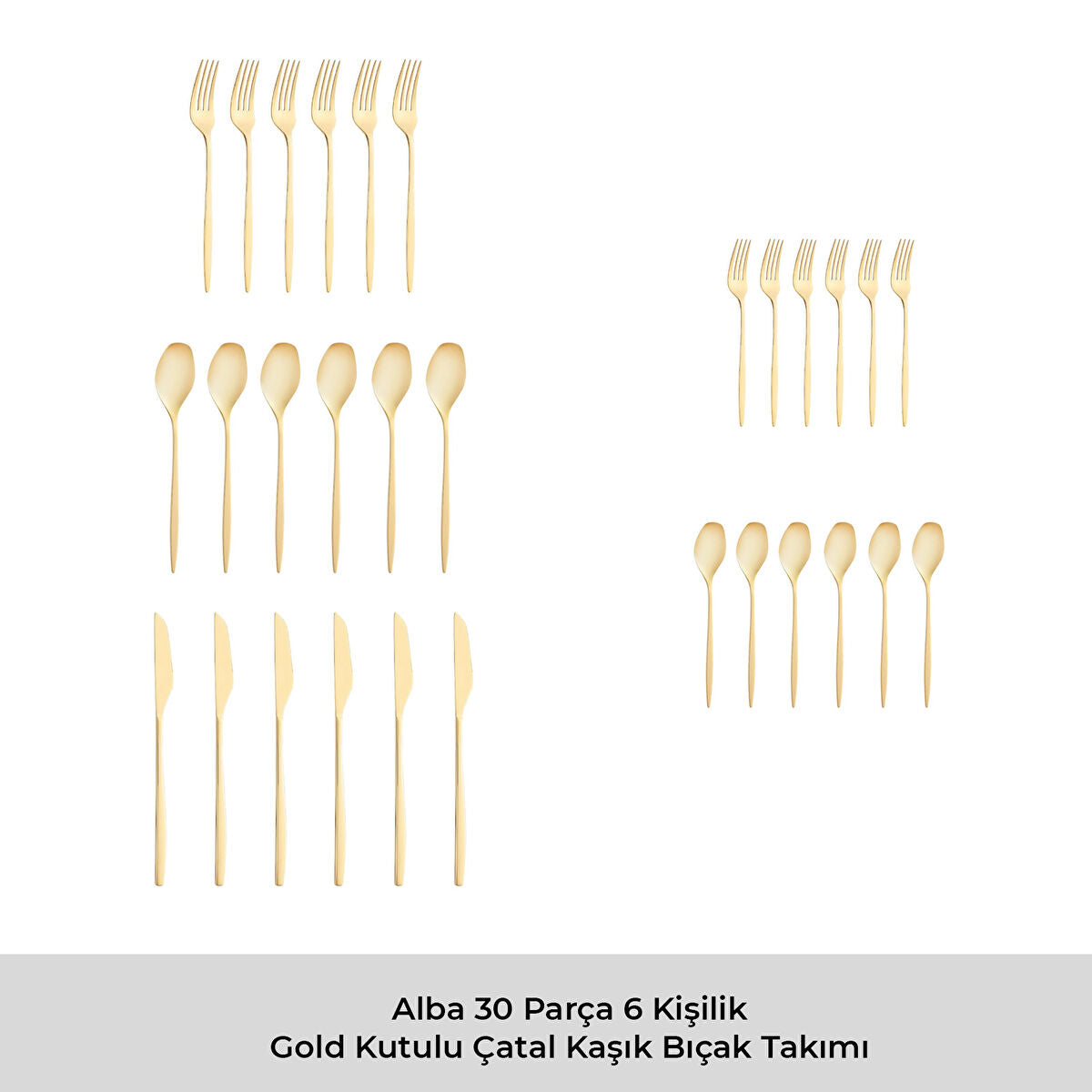 Emsan Alisa 30 Parça Parlak Gold Kutulu Çatal Kaşık Bıçak Takımı - 6