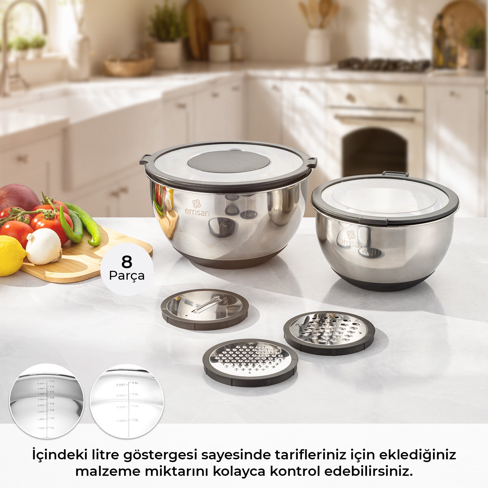 Emsan Cemre 8 Parça Rendeli Karıştırma ve Saklama Kabı