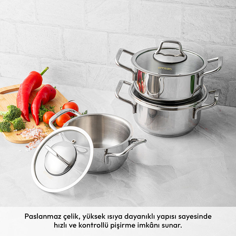 Emsan Demre 6 Parça Çelik Midi Tencere Seti - 2