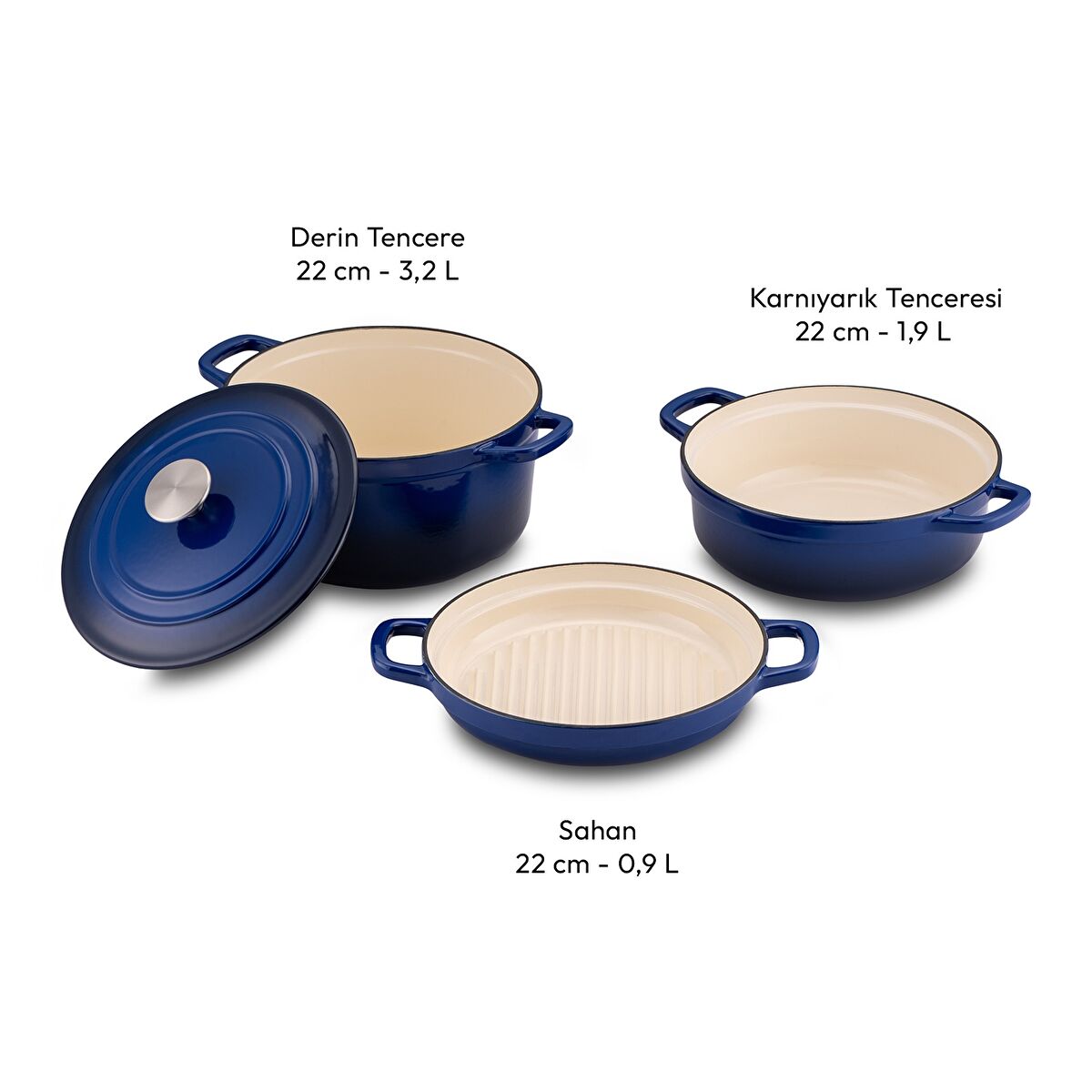 Emsan Fortino Cast Döküm Tencere Seti Lacivert 4 Parça 22 cm - 5