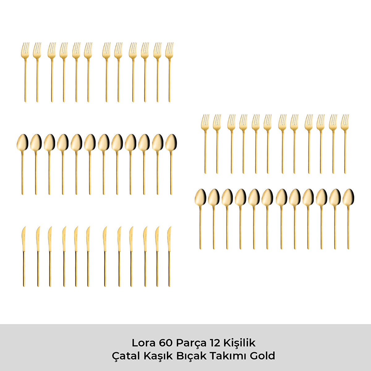Emsan Lora Parlak Gold 60 Parça 12 Kişilik Çatal Kaşık Bıçak Takımı - 6