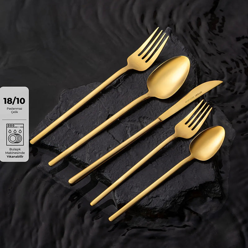 Emsan Lora Parlak Gold 60 Parça 12 Kişilik Çatal Kaşık Bıçak Takımı