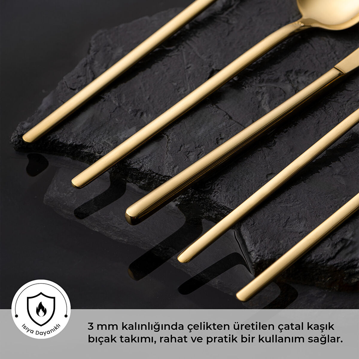 Emsan Lora Parlak Gold 60 Parça 12 Kişilik Çatal Kaşık Bıçak Takımı - 2