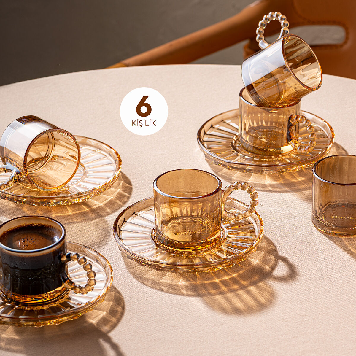 Emsan Muhabbet Amber 6'lı Cam Kahve Fincanı 100 ml - 2