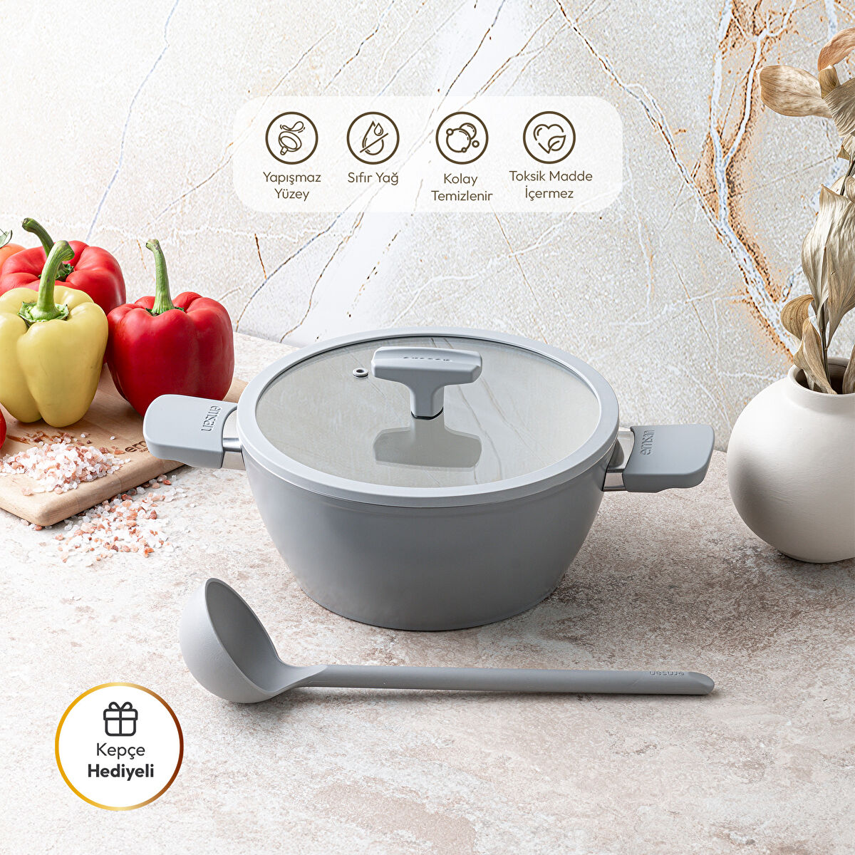 Emsan Swiss Cyrstal RS Derin Tencere Gri 20 cm