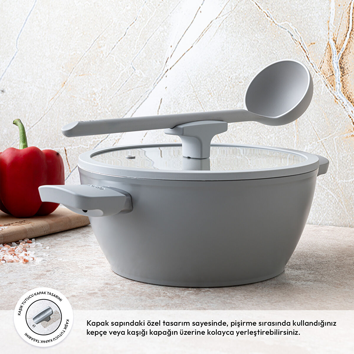 Emsan Swiss Cyrstal RS Derin Tencere Gri 24 cm - 3